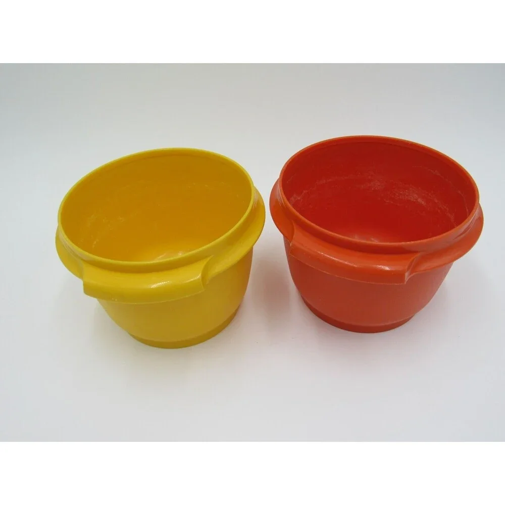 Tupperware Servalier 886 Orange Yellow Harvest Bowls Vintage 70s Retro Soup Cup